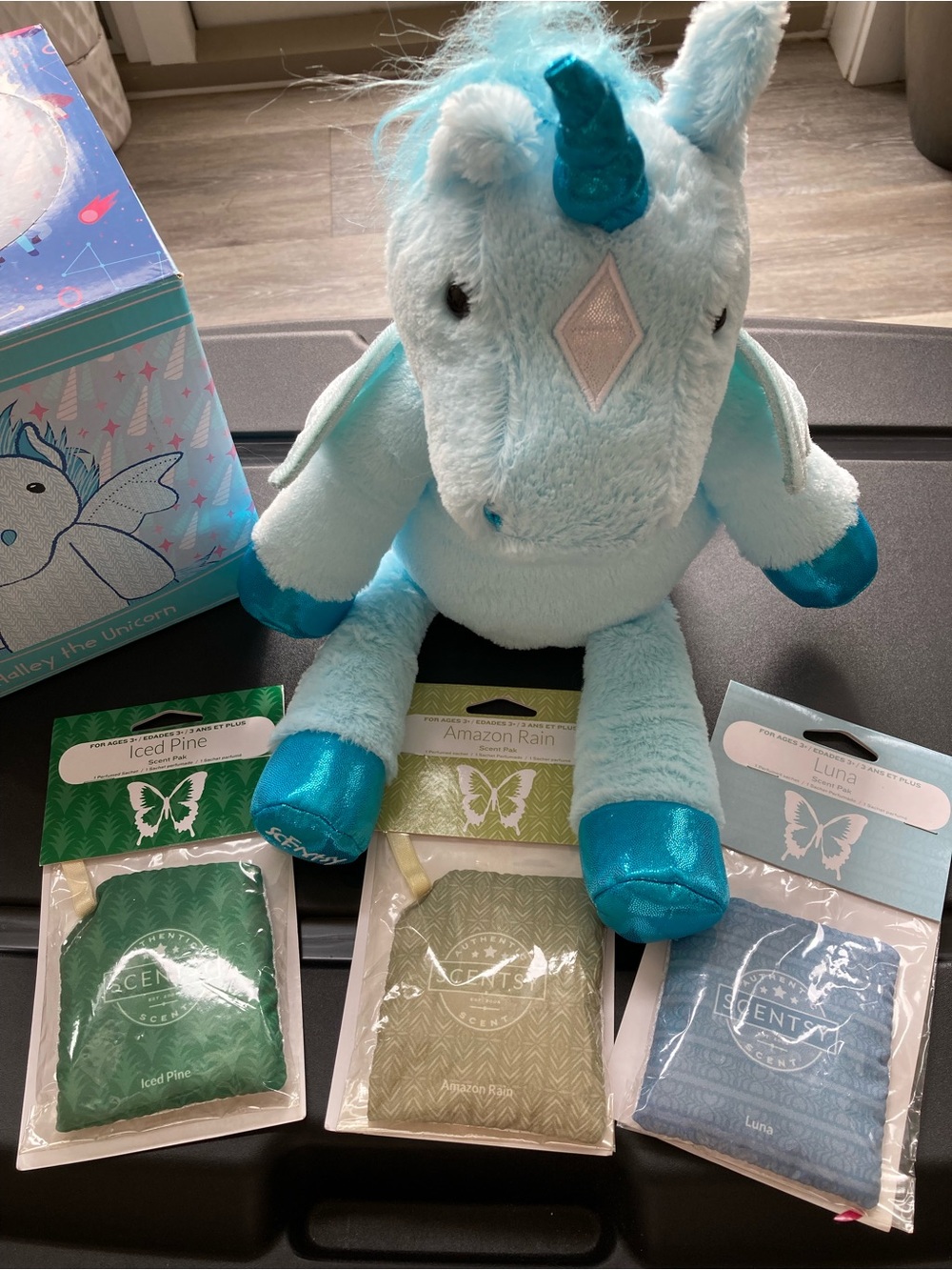 Halley the Unicorn Scentsy Light Blue Plush Unicorn with Shiny Teal Accents